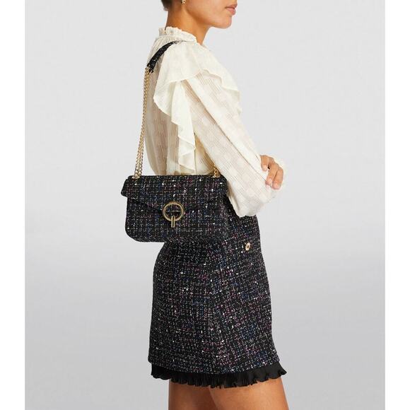 SANDRO Gold Tone Hardware Small Multicolored Tweed Shoulder Bag Chain Purse - Picture 2 of 16